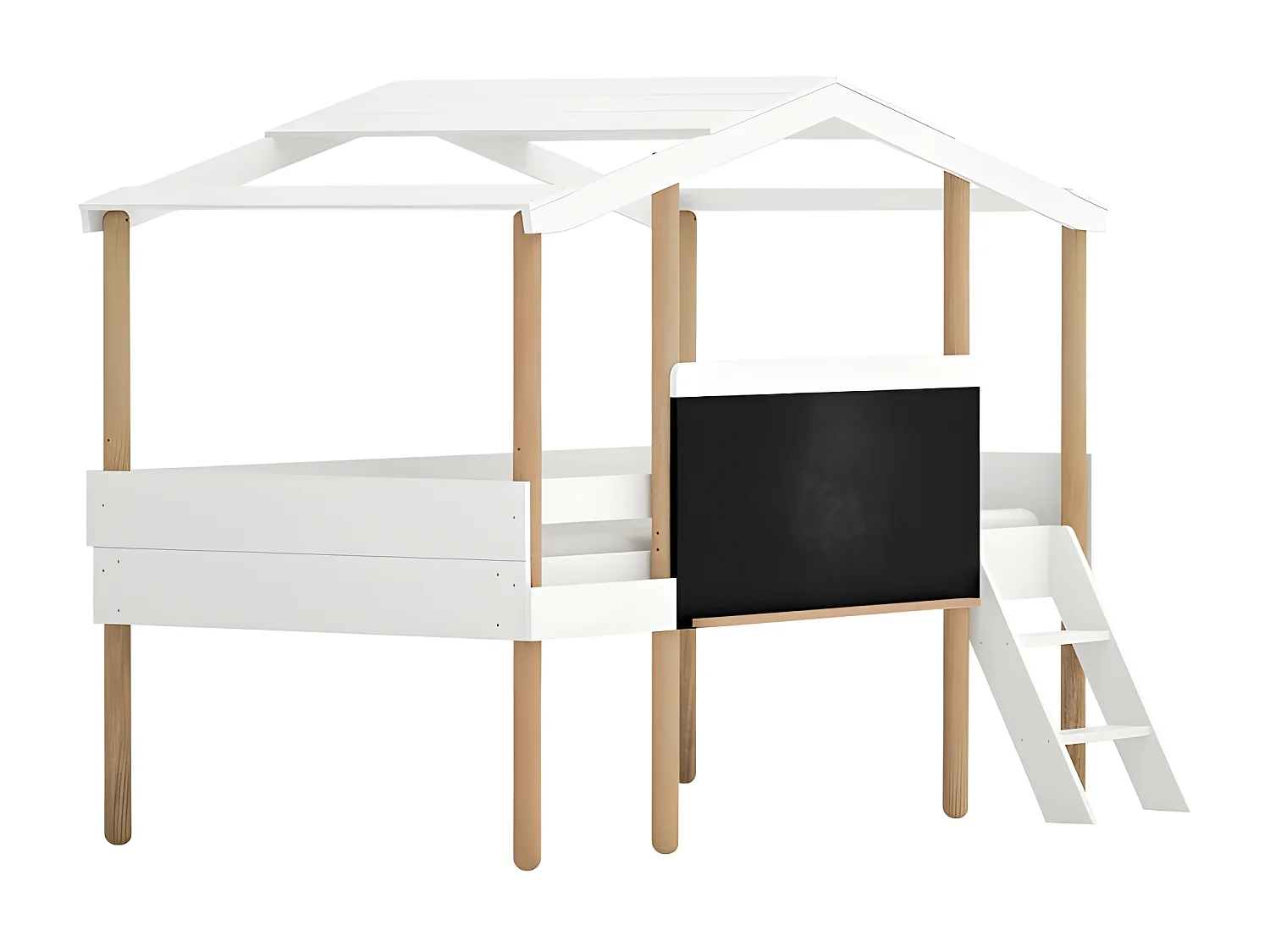 Lit cabane avec ardoise MDF blanc 90x200cm