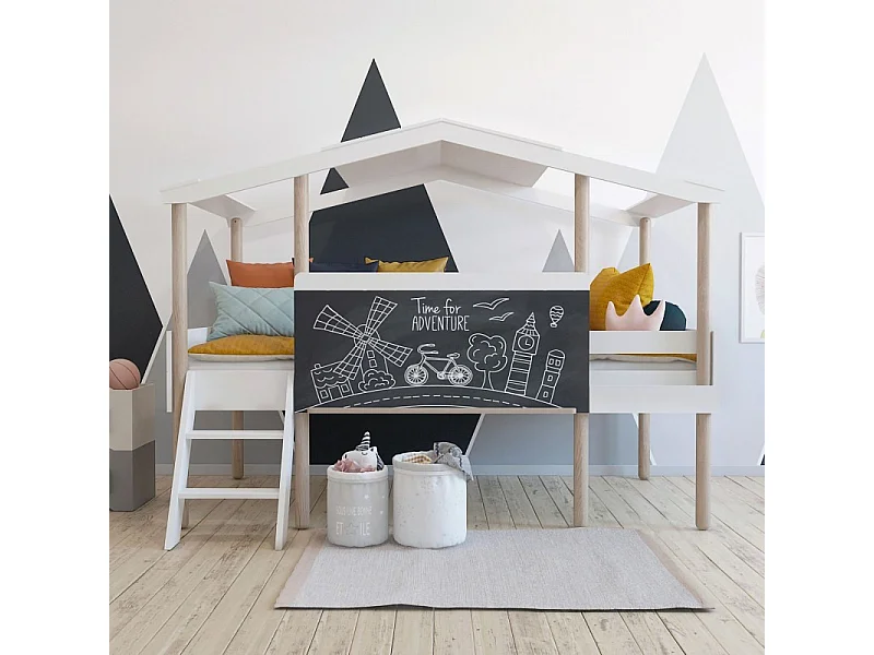 Letto casetta con lavagna MDF bianco 90x200cm