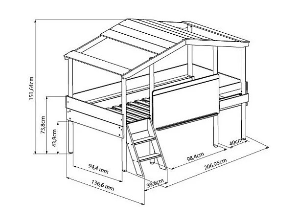 Letto casetta con lavagna MDF bianco 90x200cm