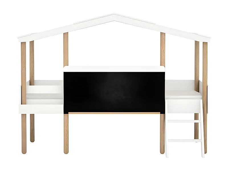 Bett Häuschen mit Tafel MDF weiß 90x200cm