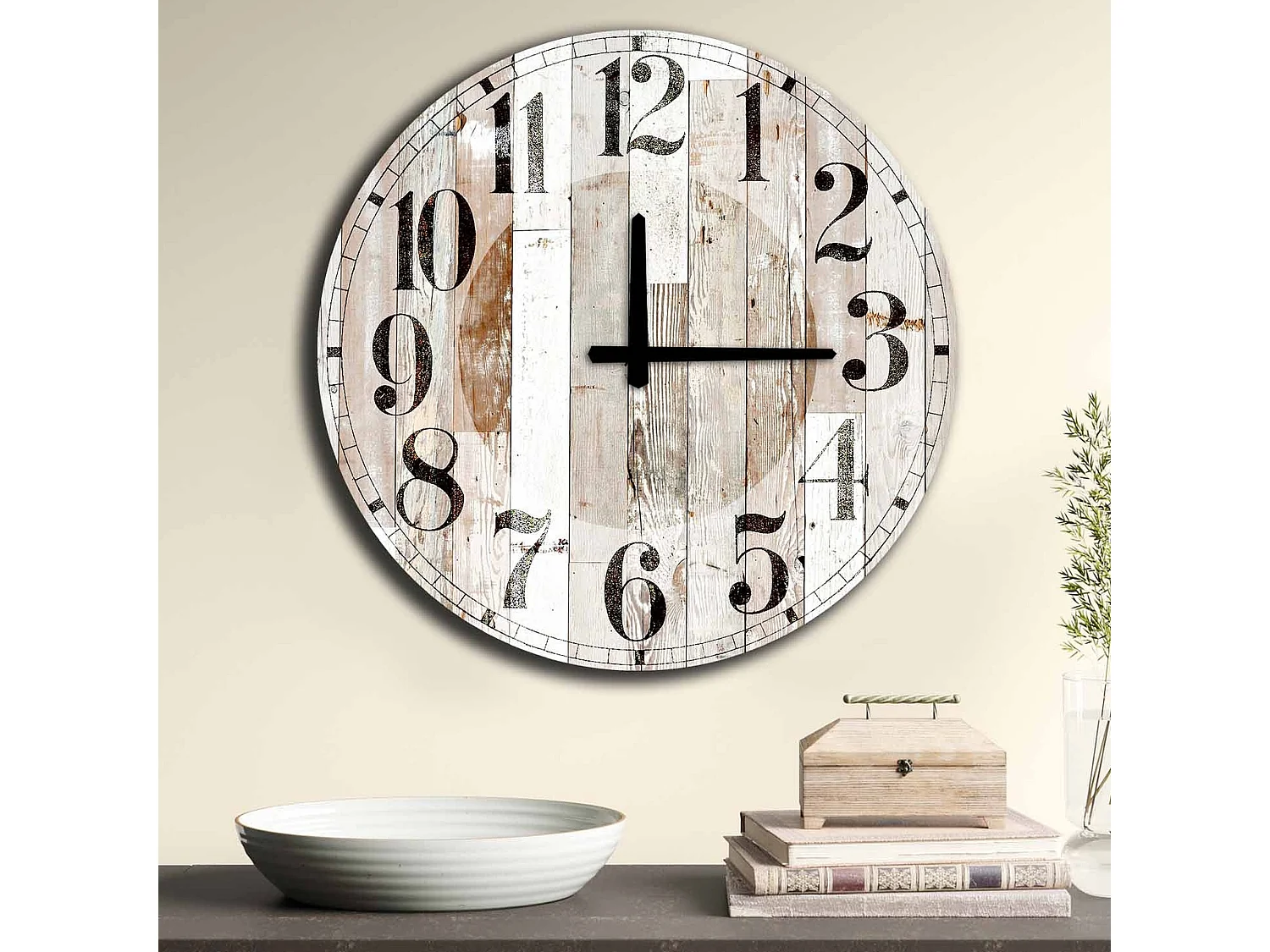 Horloge décorative MDF style planche blanche