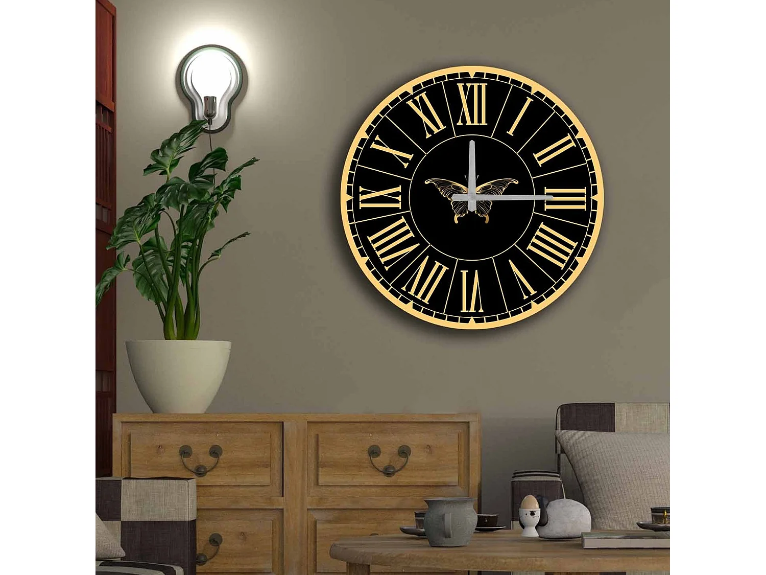 Horloge décorative MDF or et blanc