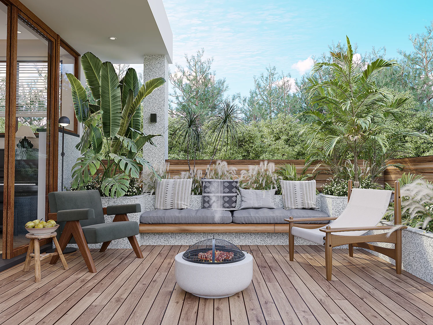 Brasero grill en MGO  -  L60.5 x l60.5 x H42.5 cm - GARMONA