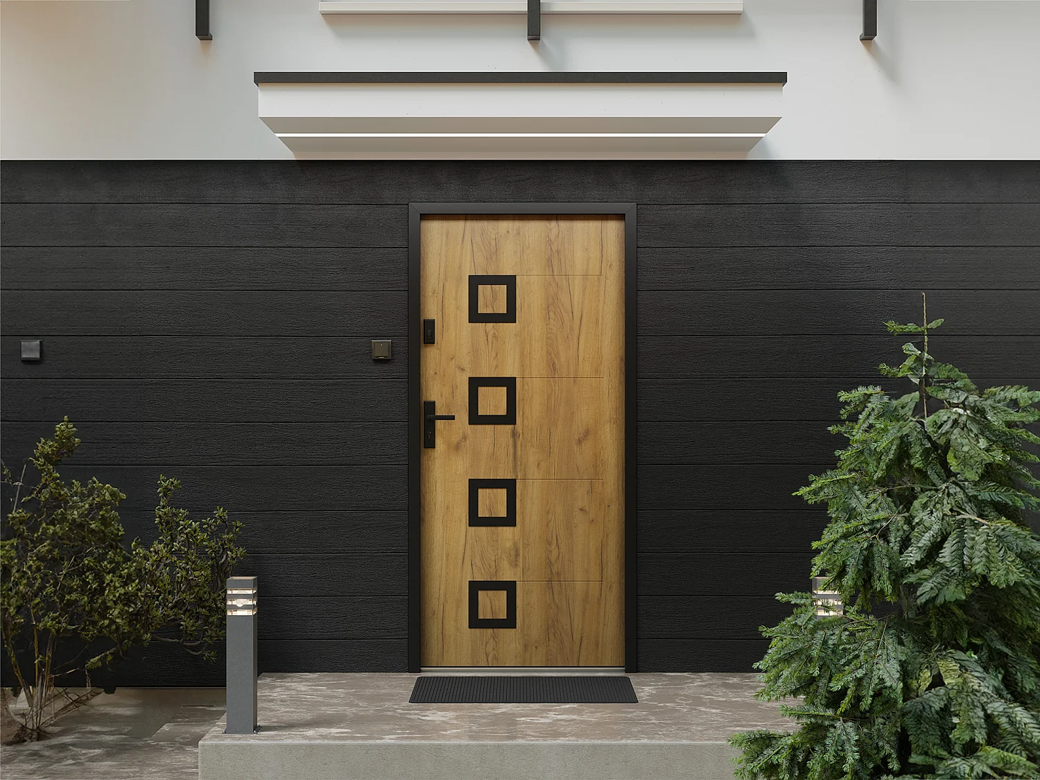 Porte d'entrée en acier avec inox H207 x L100 cm effet chêne - poussant droit - TIFANA