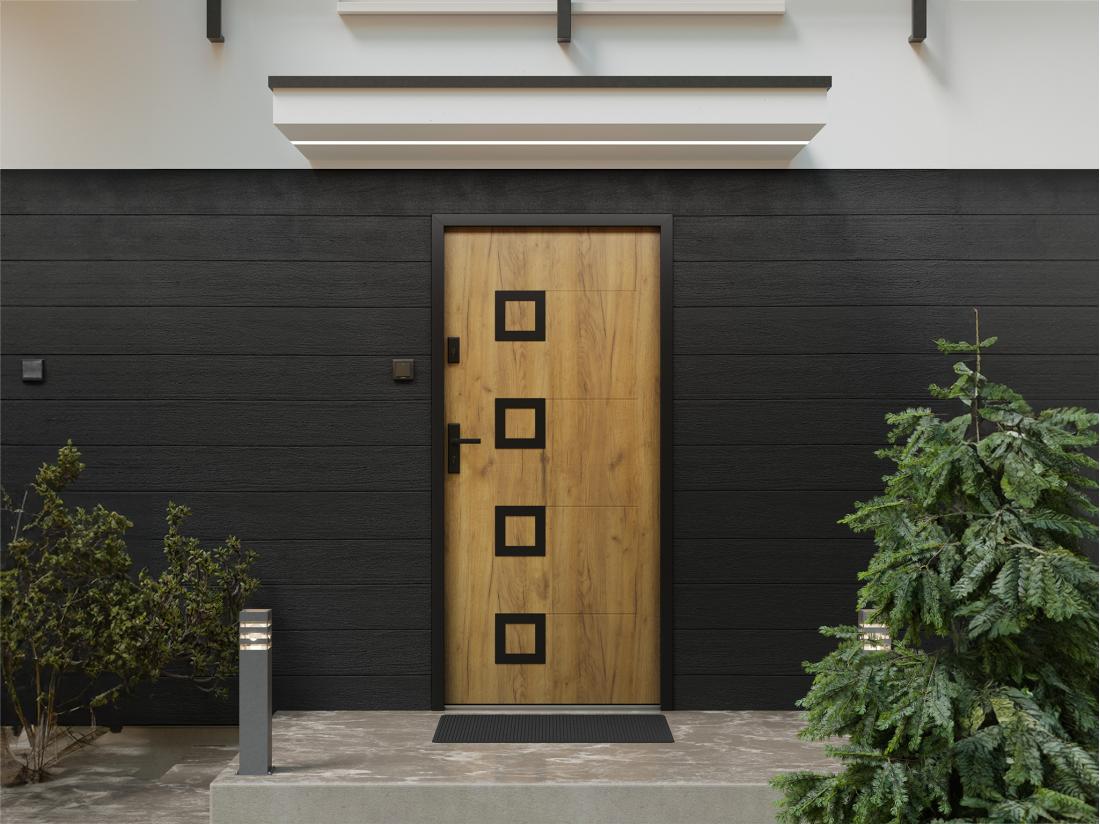 vente unique Porte d'entrée en acier avec inox H207 x L100 cm effet chêne - poussant droit - TIFANA