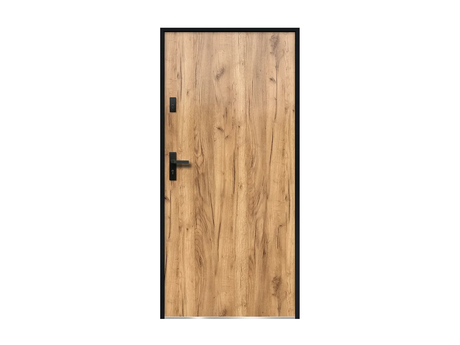 Hoveddør i massivt stål med egetræs-look 207 × 100 cm højrehængt AGUEDA