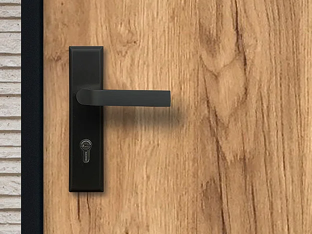 Hoveddør i massivt stål med egetræs-look 207 × 100 cm højrehængt AGUEDA