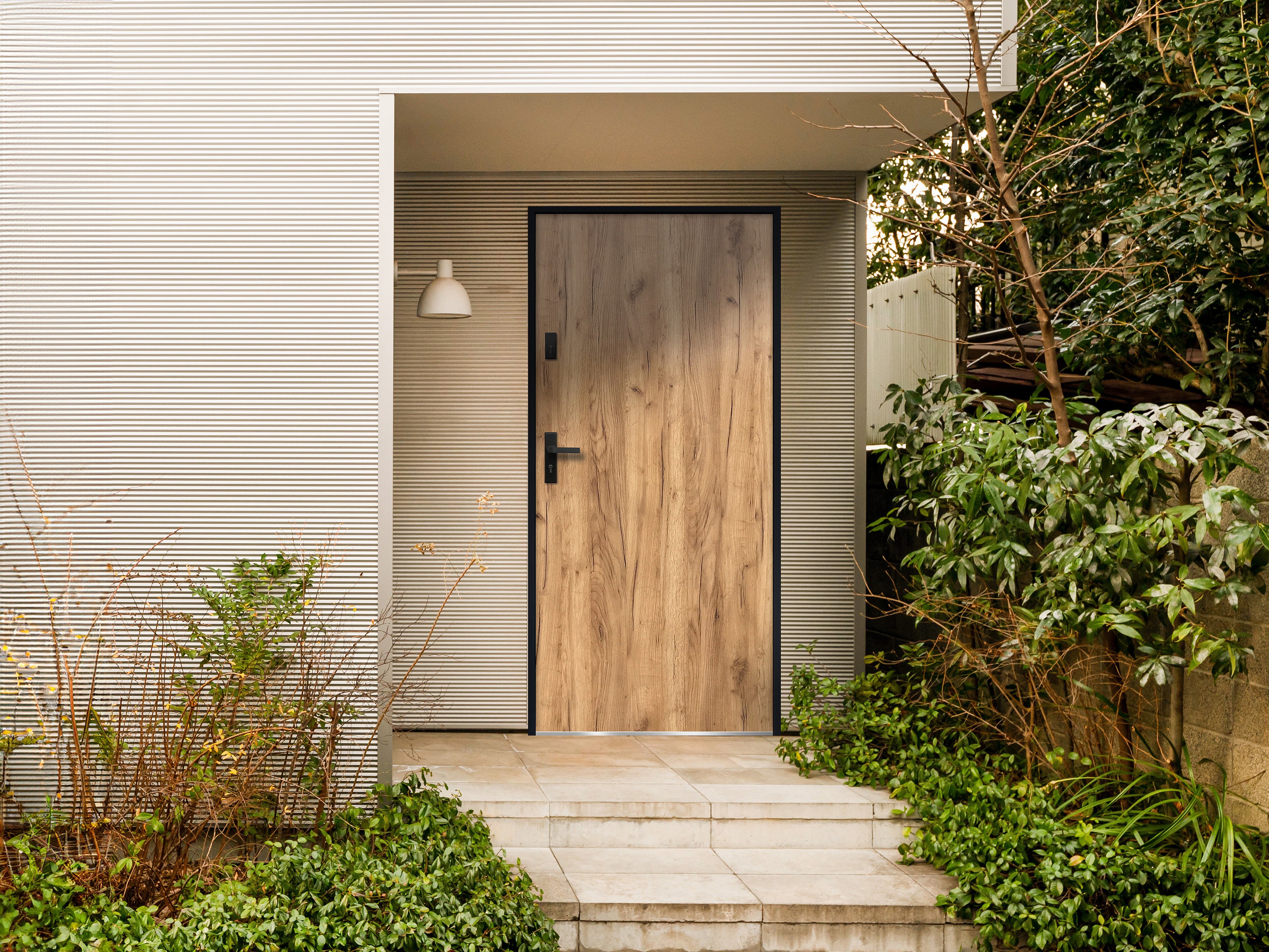 Puerta De Entrada De Acero Macizo Alt 207 X Ancho 100 Cm Efecto Madera 