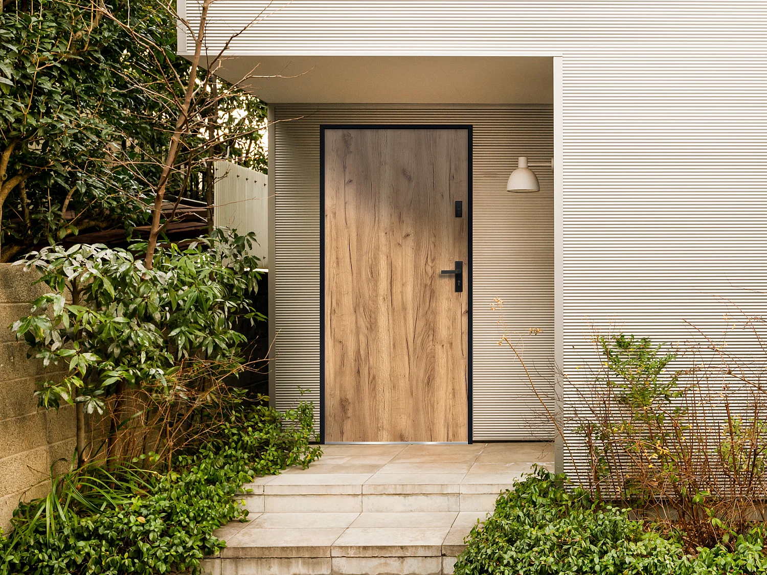 Eingangstür mit Türanschlag links - 207 x 100 cm - Stahl - Eichefarben - AGUEDA