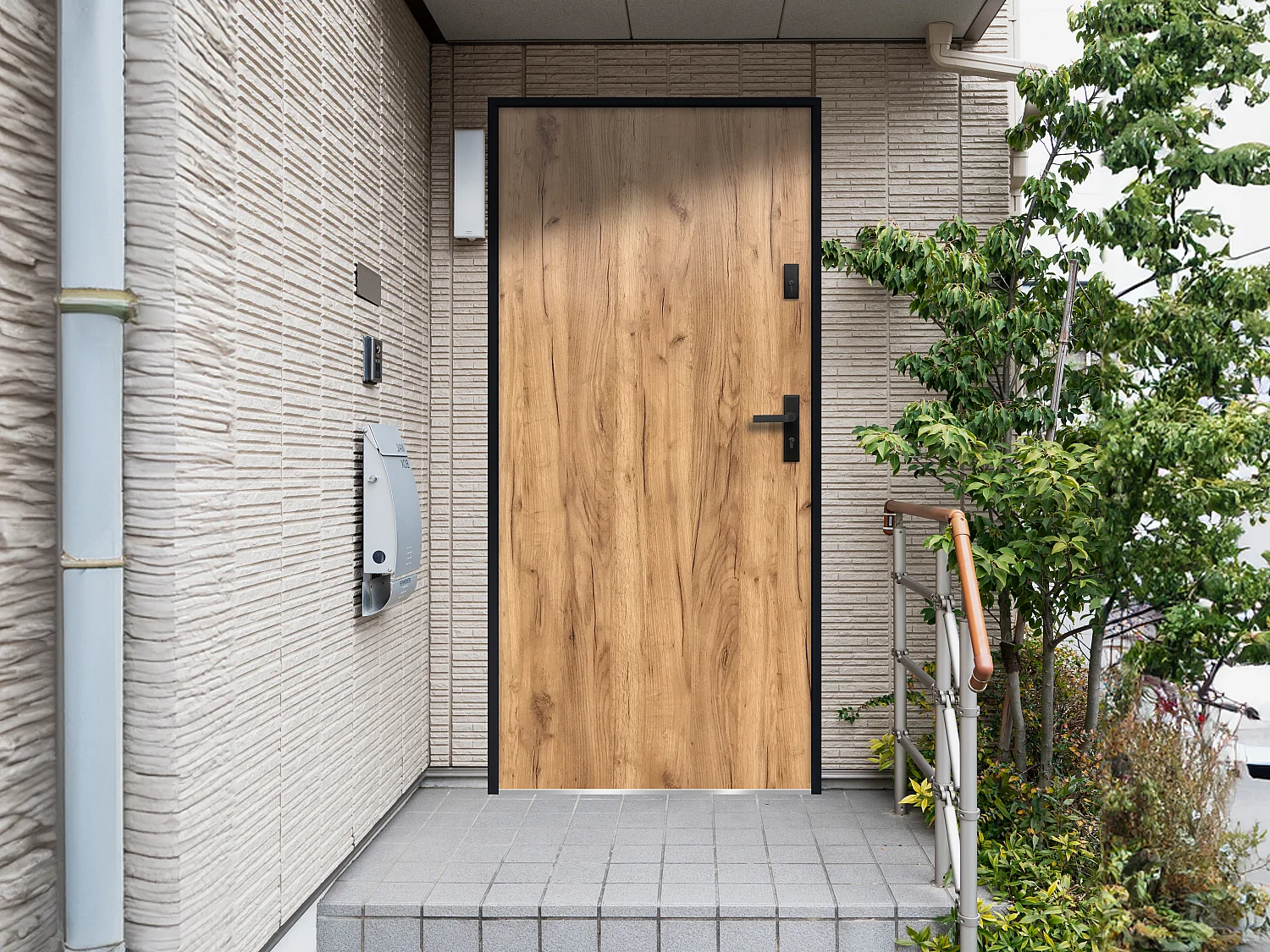 Massiv ståldørsblad H207 x L100 cm med egetræseffekt - venstrehængt - AGUEDA