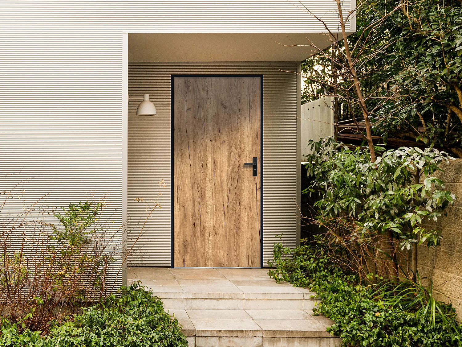 Porte d'entrée en acier pleine H207 x L100 cm effet chêne - épaisseur 55 mm - poussant gauche - AGUEDA