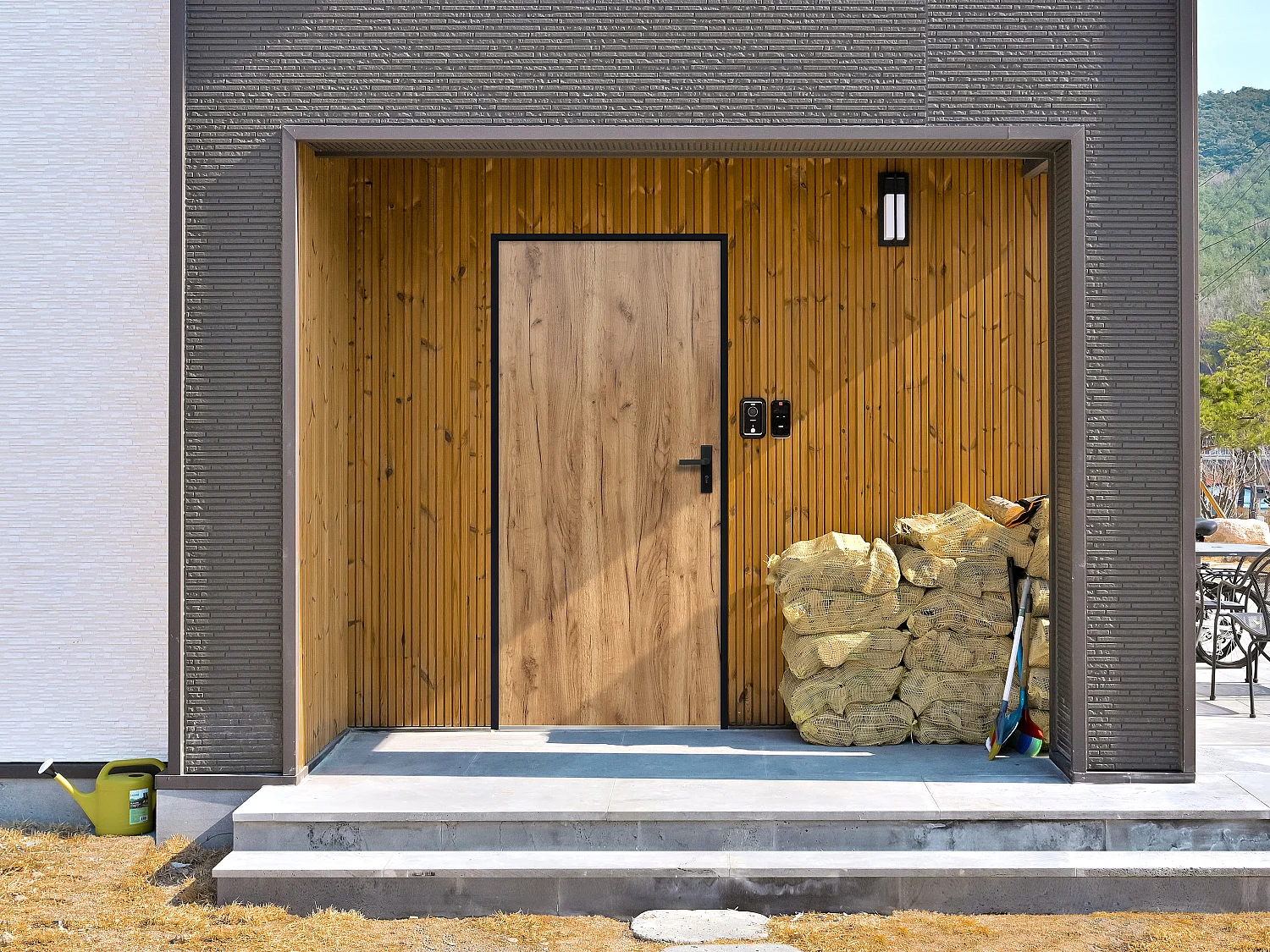 Porte d'entrée en acier pleine H207 x L100 cm effet chêne - épaisseur 55 mm - poussant gauche - AGUEDA