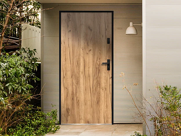 Porte d'entrée en acier pleine H207 x L100 cm effet chêne - poussant gauche - AGUEDA