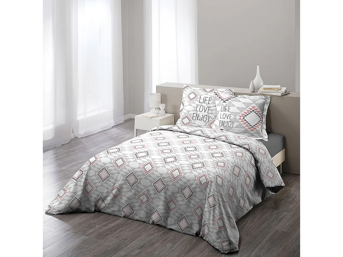 Parure de Lit 3 Pièces "Folio" 240x220cm Rose