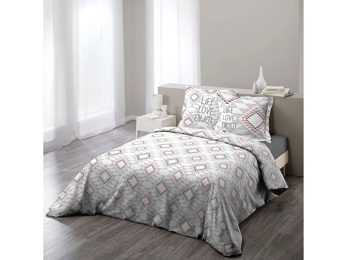 Parure de Lit 3 Pièces "Folio" 240x220cm Rose