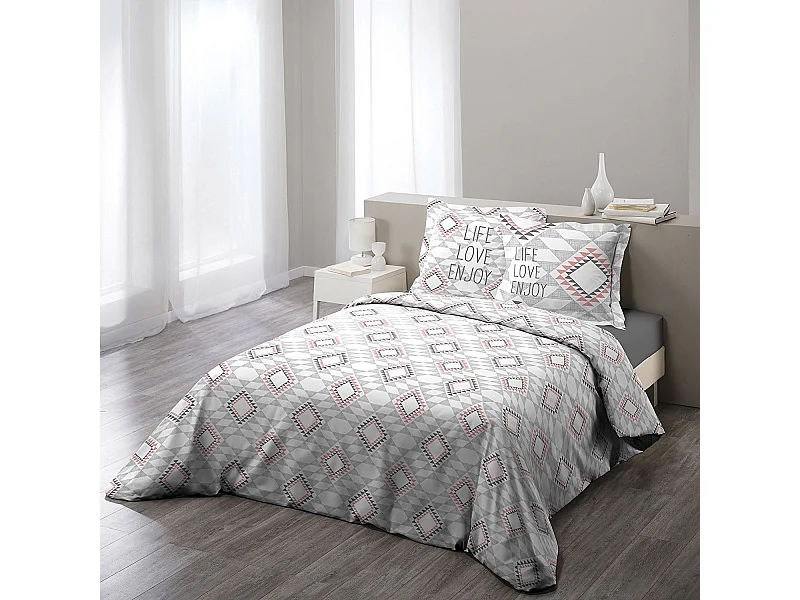 Parure de Lit 3 Pièces "Folio" 240x220cm Rose