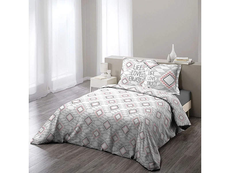 Parure de Lit 3 Pièces "Folio" 240x220cm Rose