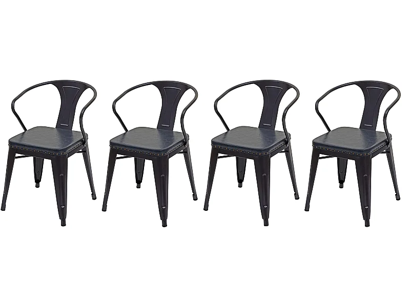 4x chaises de salle à manger cuisine en synthétique et métal style industrielle gris noir CDS04552