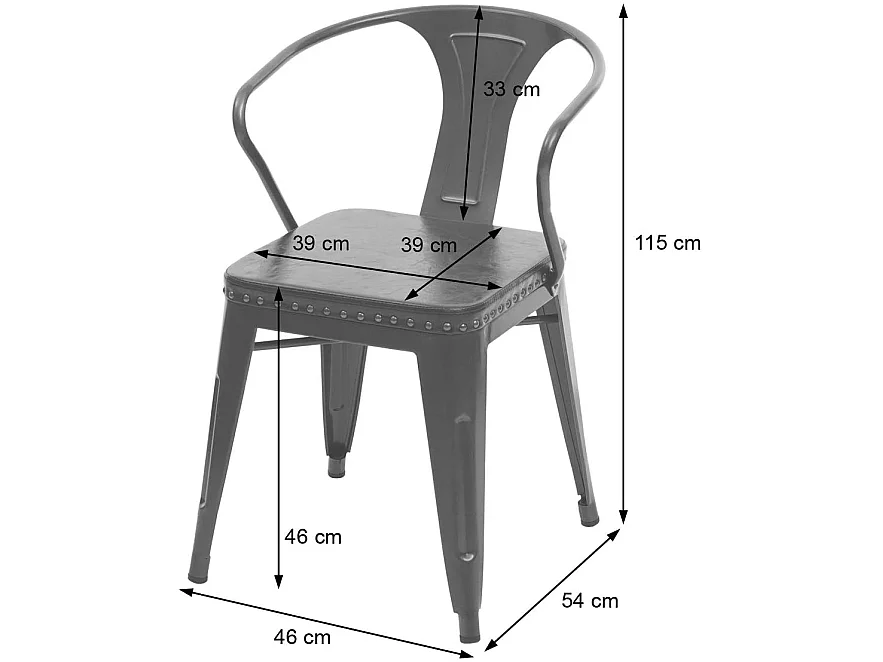 4x chaises de salle à manger cuisine en synthétique et métal style industrielle gris noir CDS04552