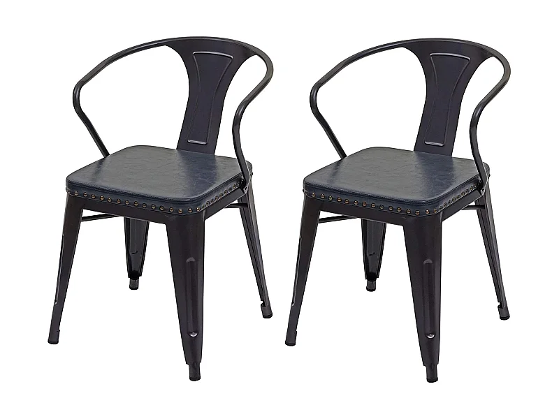 2x chaises de salle à manger cuisine en synthétique et métal style industrielle gris noir CDS04452