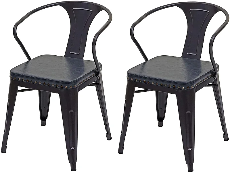 2x chaises de salle à manger cuisine en synthétique et métal style industrielle gris noir CDS04452