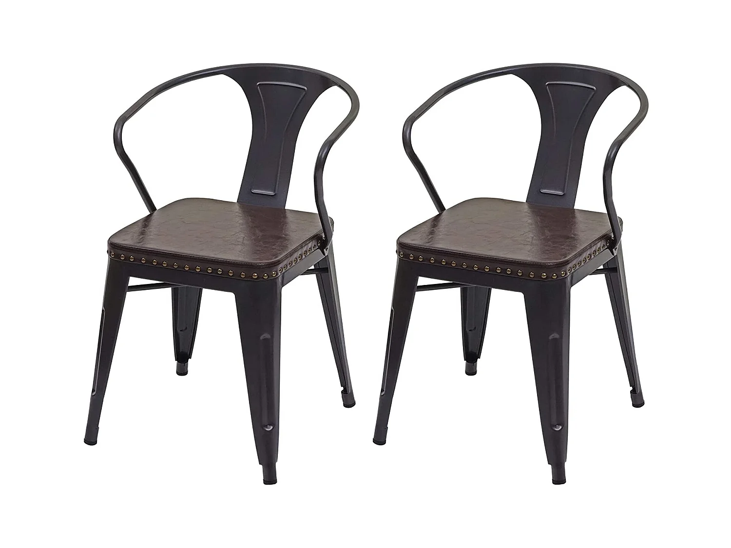 2x chaises de salle à manger cuisine en synthétique et métal style industrielle marron noir CDS04451