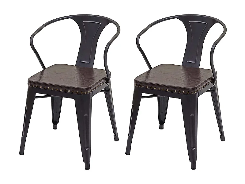 2x chaises de salle à manger cuisine en synthétique et métal style industrielle marron noir CDS04451