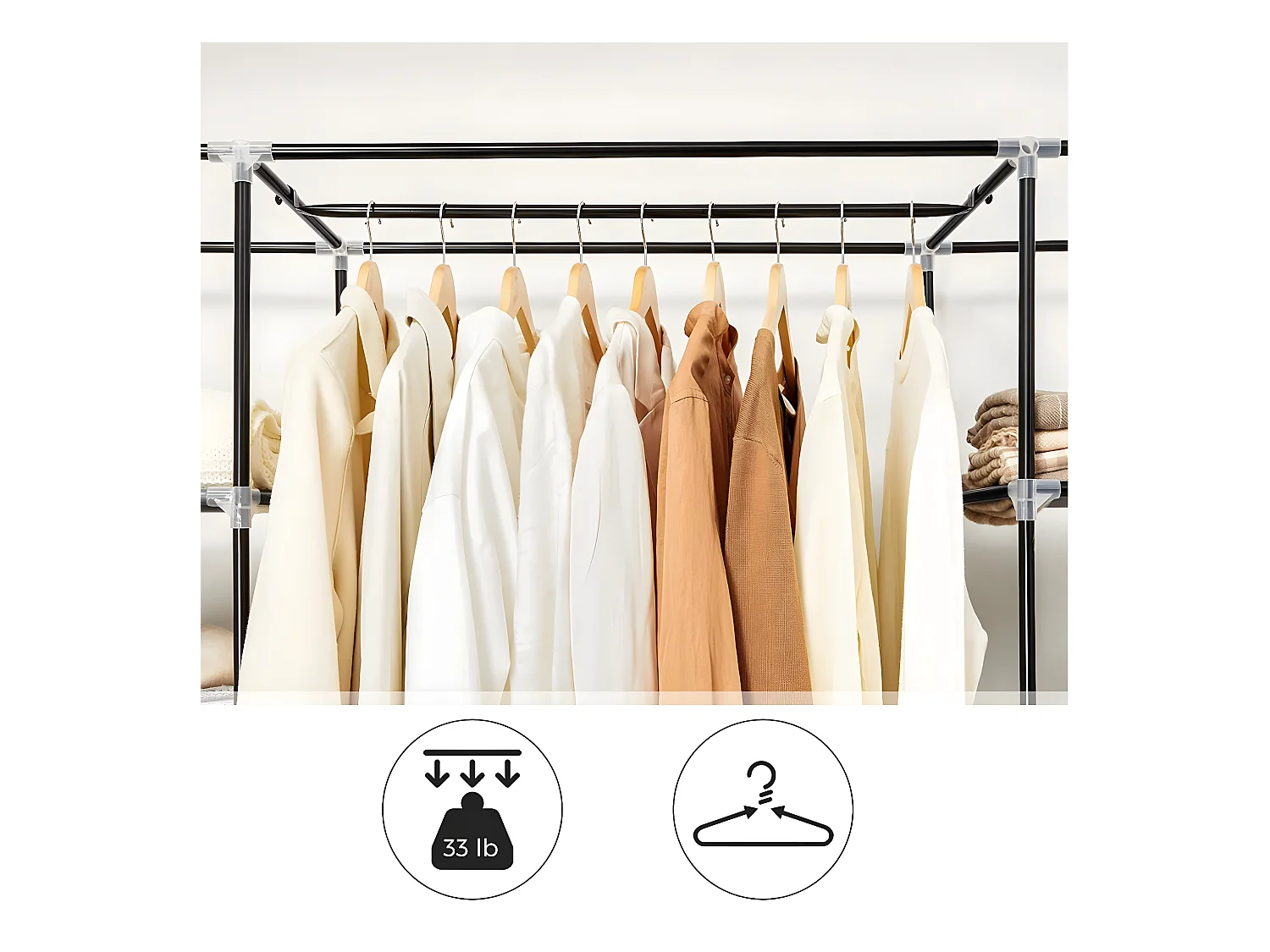 Dressing en Tissus avec Étagères 12 Niveaux et Penderie - L150 cm