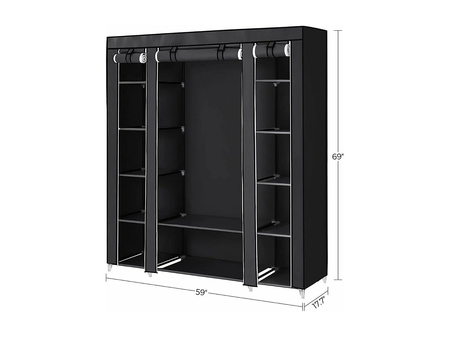 Dressing en Tissus avec Étagères 12 Niveaux et Penderie - L150 cm