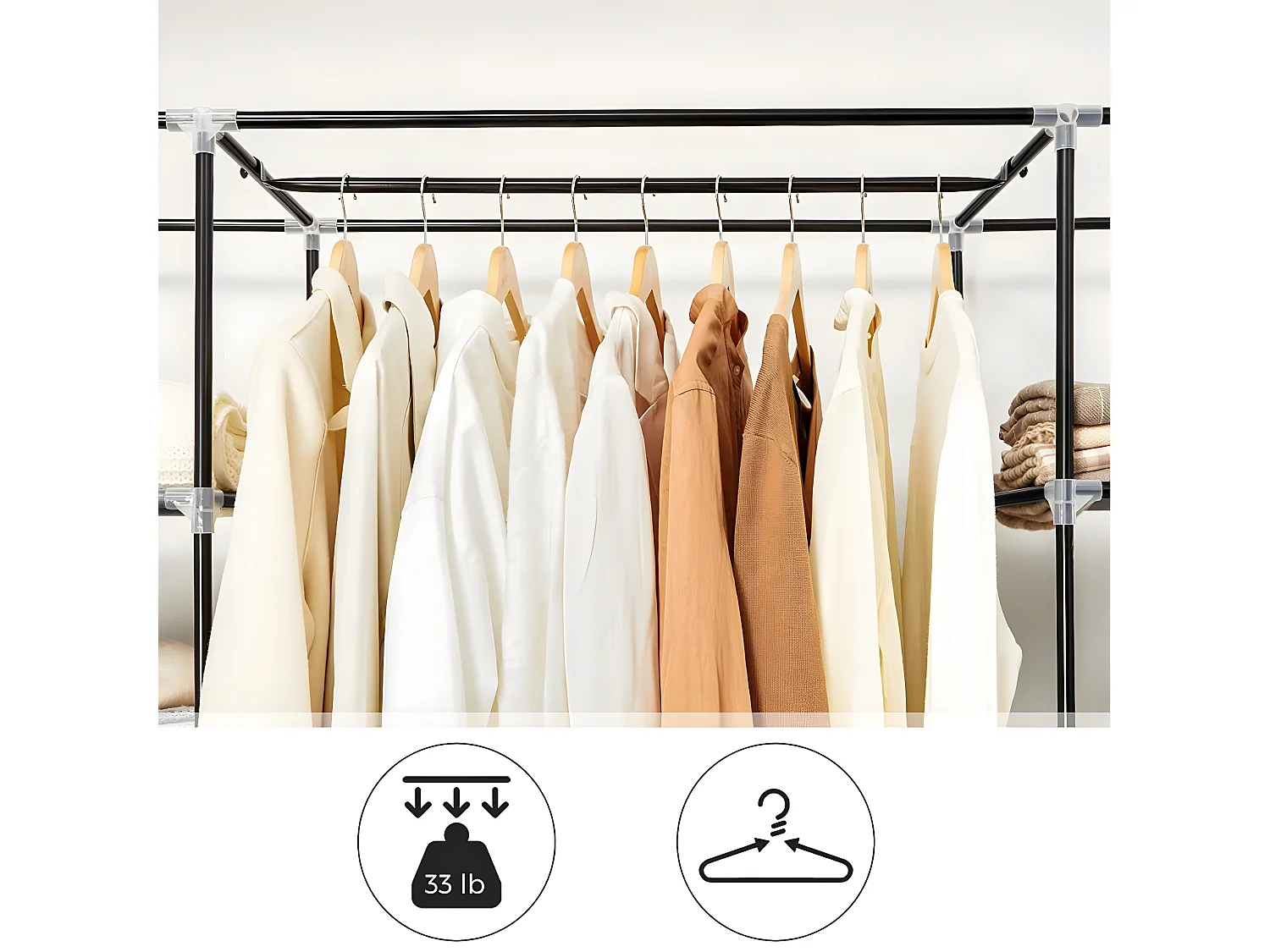 Dressing en Tissus avec Étagères 12 Niveaux et Penderie - L150 cm