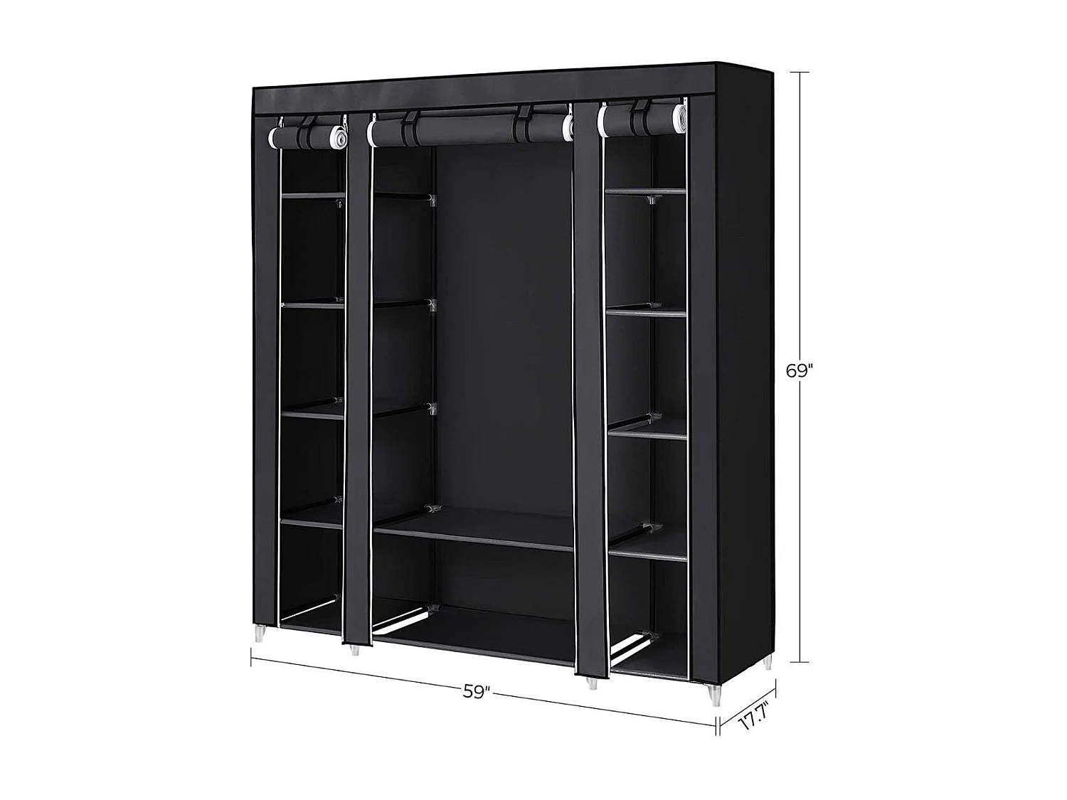 Szafa materiałowa z 12 półkami i miejscem na wieszaki - L150 cm