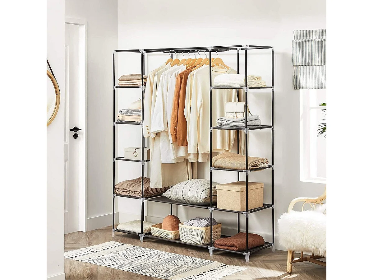 Szafa materiałowa z 12 półkami i miejscem na wieszaki - L150 cm