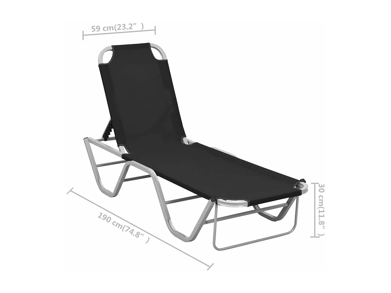 Tumbona tumbona para tomar el sol cama de jardín terraza muebles de exterior aluminio y textileno negro 02_0012254