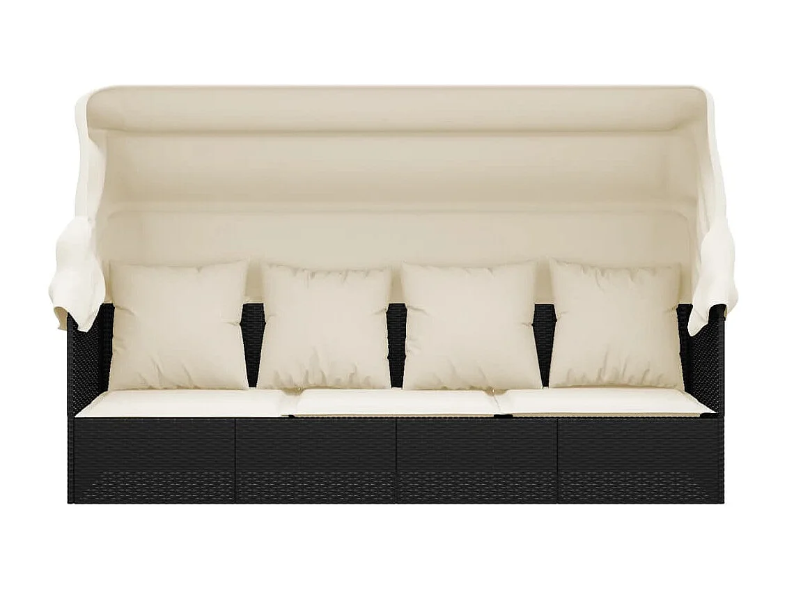 Lettino lounge da esterno 203 x 58 x 56 cm tetto e cuscini resina intrecciata nera 02_0012022