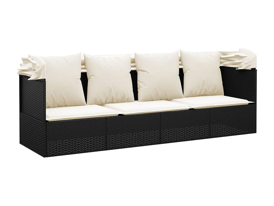 Lettino lounge da esterno 203 x 58 x 56 cm tetto e cuscini resina intrecciata nera 02_0012022