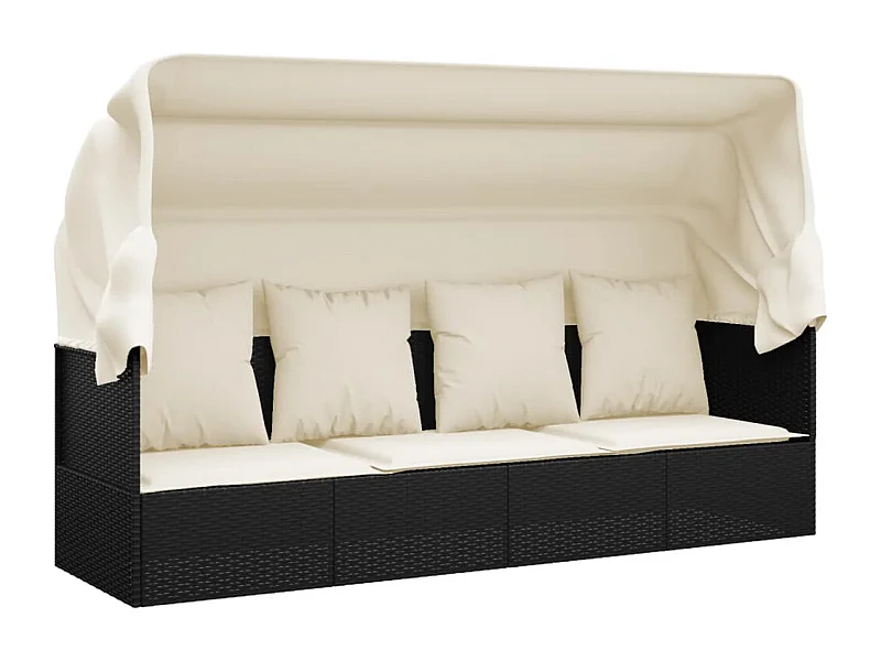 Lettino lounge da esterno 203 x 58 x 56 cm tetto e cuscini resina intrecciata nera 02_0012022