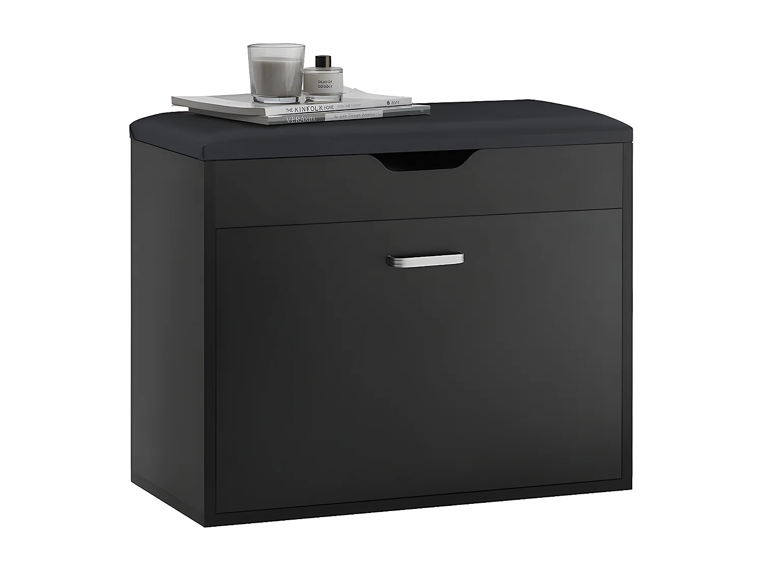 SoBuy Banc à Chaussures Meuble Chaussures Commode à Chaussures Meuble d’entrée 1 abattant avec Assise Rabattable Coussin Rembourrée – 60x30x49 cm, FSR95-SCH