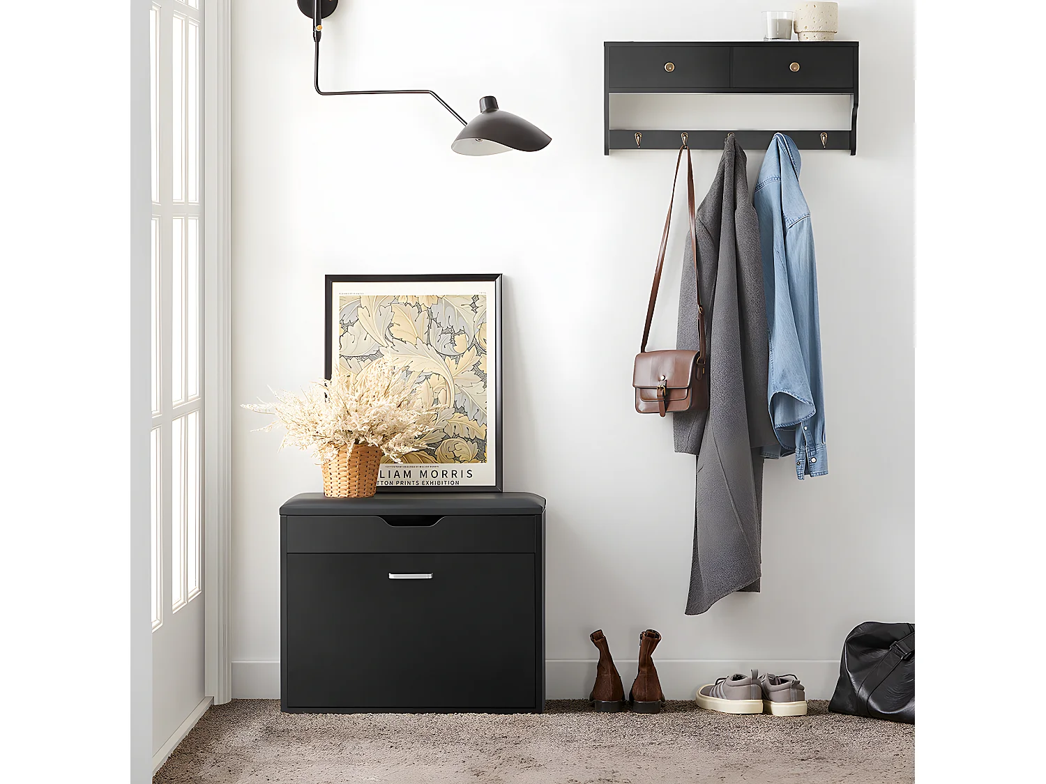 SoBuy Banc à Chaussures Meuble Chaussures Commode à Chaussures Meuble d’entrée 1 abattant avec Assise Rabattable Coussin Rembourrée – 60x30x49 cm, FSR95-SCH