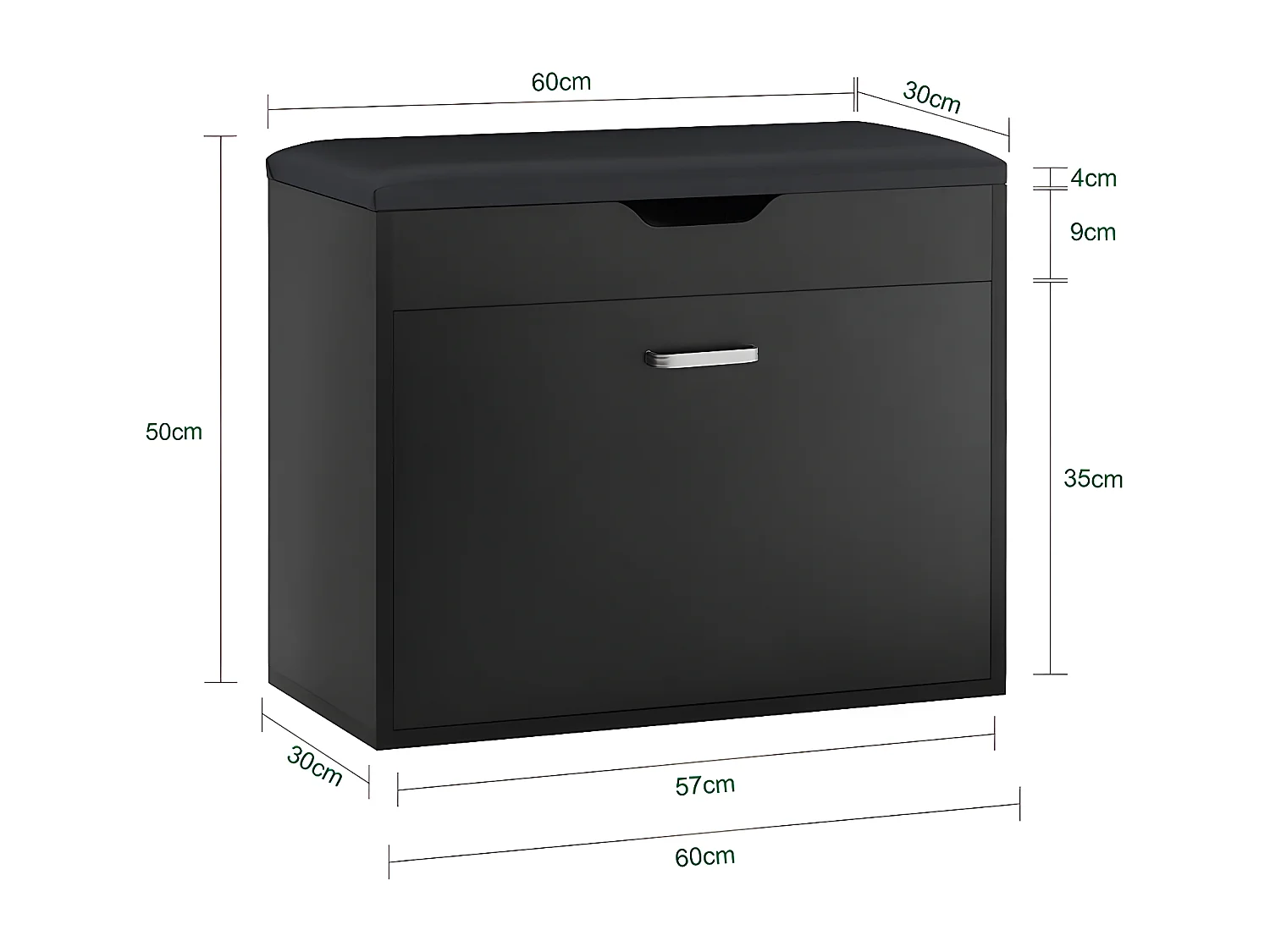 SoBuy Banc à Chaussures Meuble Chaussures Commode à Chaussures Meuble d’entrée 1 abattant avec Assise Rabattable Coussin Rembourrée – 60x30x49 cm, FSR95-SCH