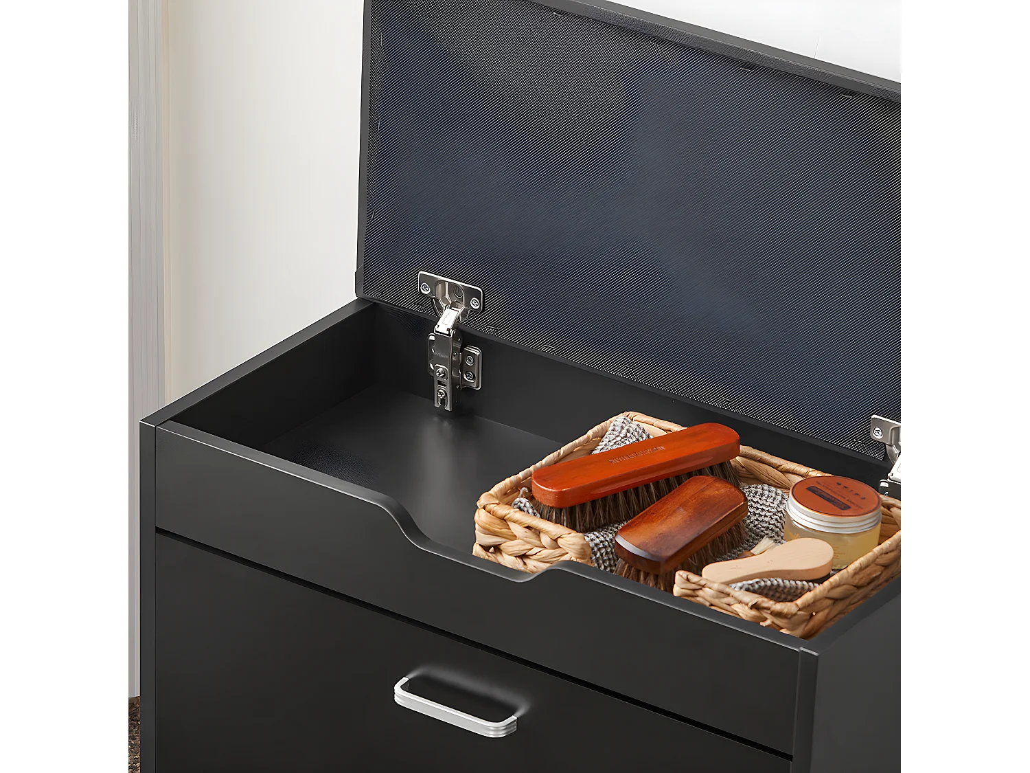 SoBuy Banc à Chaussures Meuble Chaussures Commode à Chaussures Meuble d’entrée 1 abattant avec Assise Rabattable Coussin Rembourrée – 60x30x49 cm, FSR95-SCH