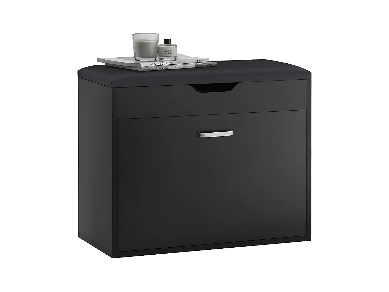 SoBuy Banc à Chaussures Meuble Chaussures Commode à Chaussures Meuble d’entrée 1 abattant avec Assise Rabattable Coussin Rembourrée – 60x30x49 cm, FSR95-SCH
