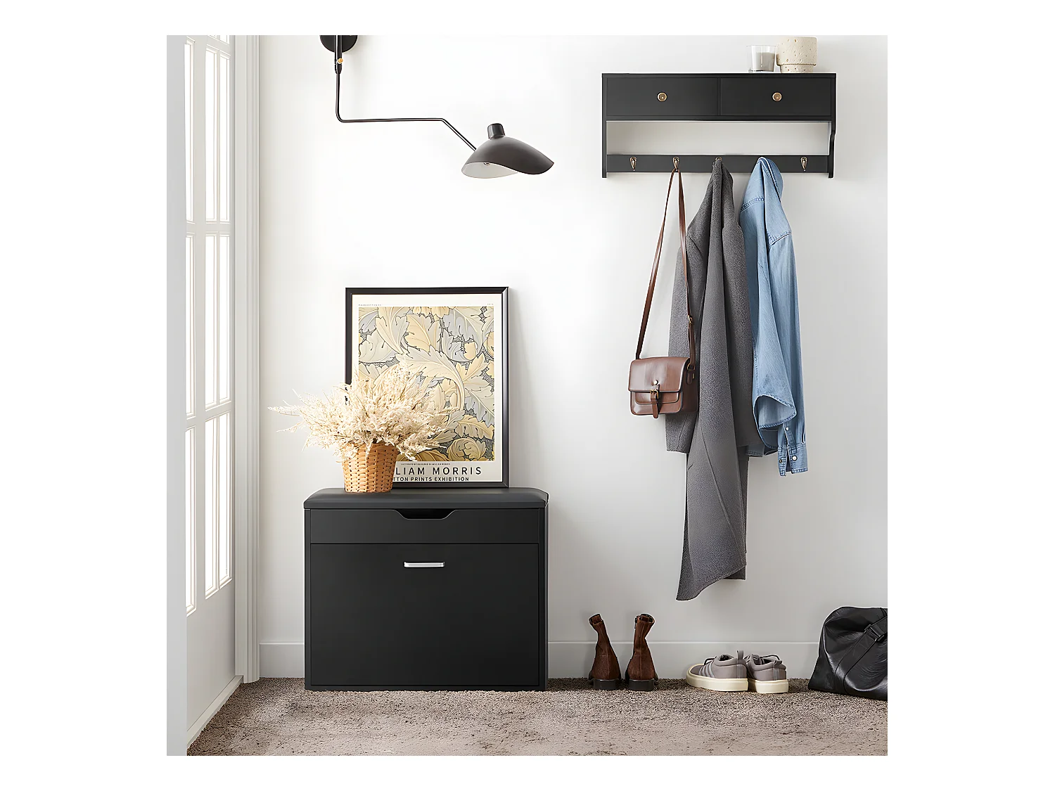 SoBuy Banc à Chaussures Meuble Chaussures Commode à Chaussures Meuble d’entrée 1 abattant avec Assise Rabattable Coussin Rembourrée – 60x30x49 cm, FSR95-SCH