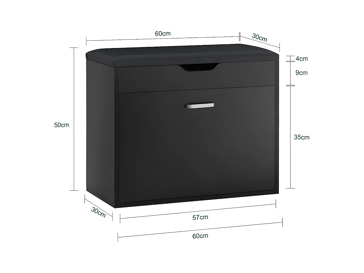 SoBuy Banc à Chaussures Meuble Chaussures Commode à Chaussures Meuble d’entrée 1 abattant avec Assise Rabattable Coussin Rembourrée – 60x30x49 cm, FSR95-SCH