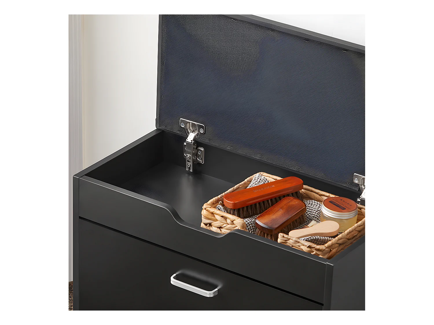 SoBuy Banc à Chaussures Meuble Chaussures Commode à Chaussures Meuble d’entrée 1 abattant avec Assise Rabattable Coussin Rembourrée – 60x30x49 cm, FSR95-SCH