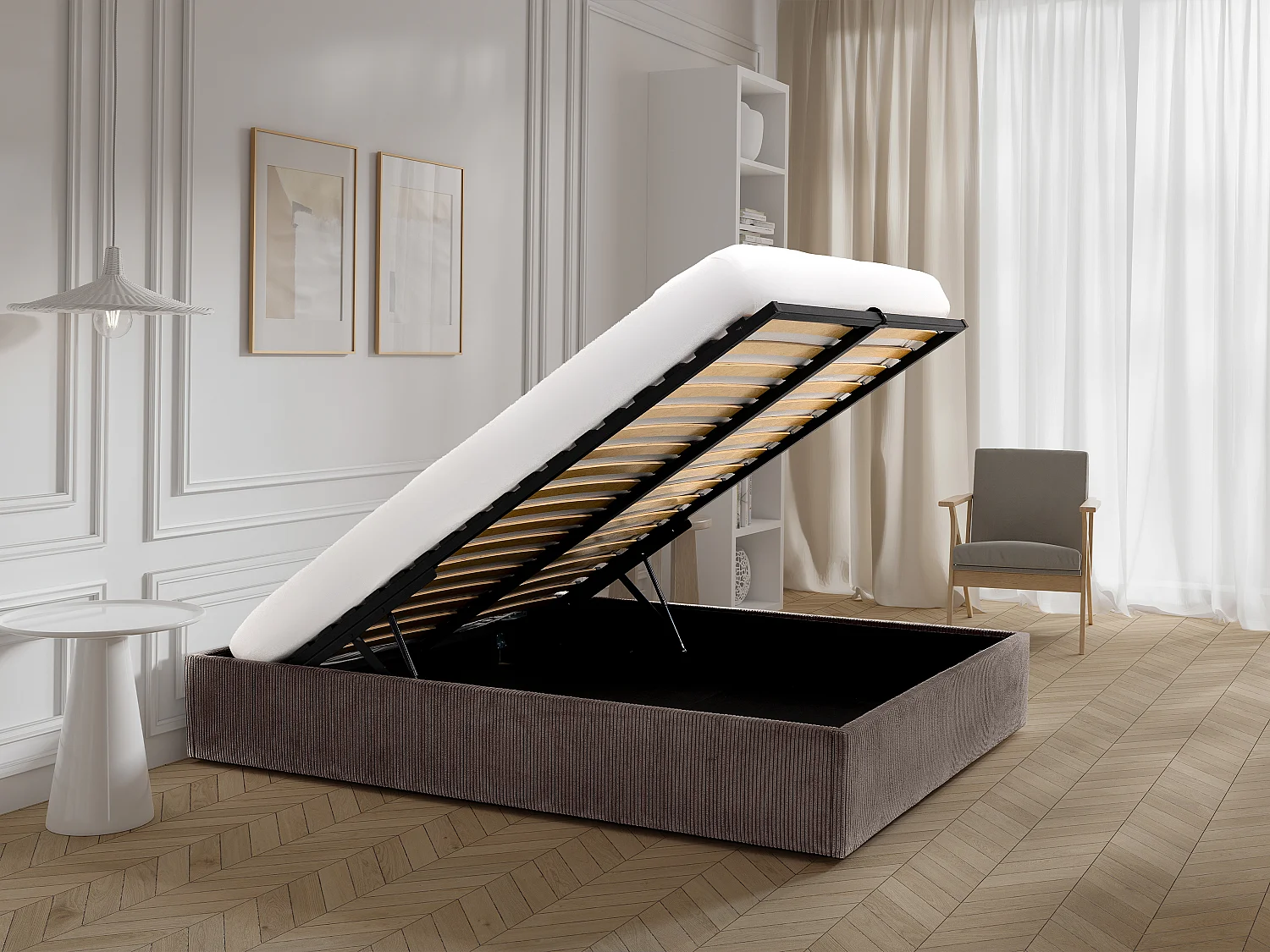 Rete con contenitore 140 x 190 cm in Velluto a coste Marrone - PONTOS di YSMÉE