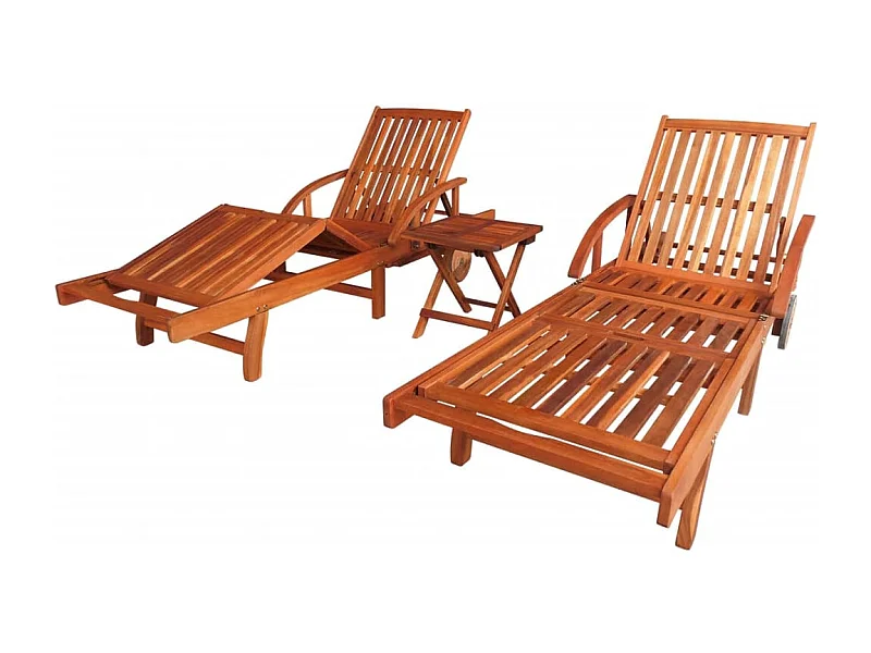 Set di 2 sdraio sedia a sdraio prendisole lettino da giardino terrazza arredamento da esterno con tavolo in legno massello di acacia 02_0012078