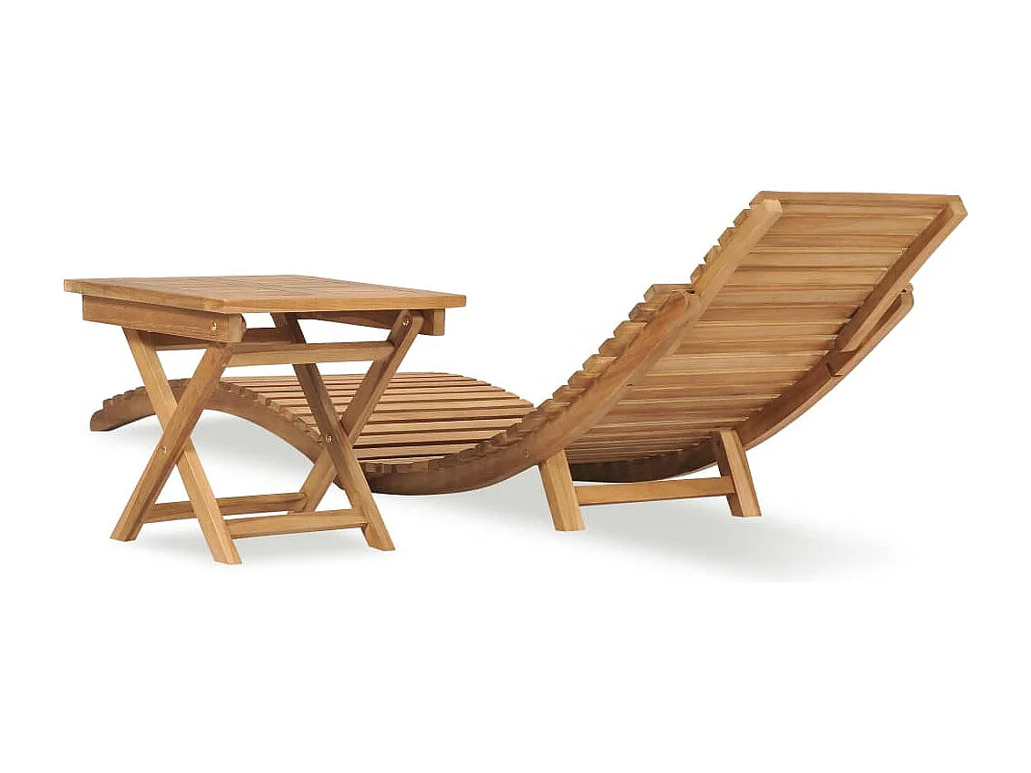 Tumbona tumbona para tomar el sol cama de jardín terraza muebles de exterior plegables con mesa de madera maciza de teca 02_0012863