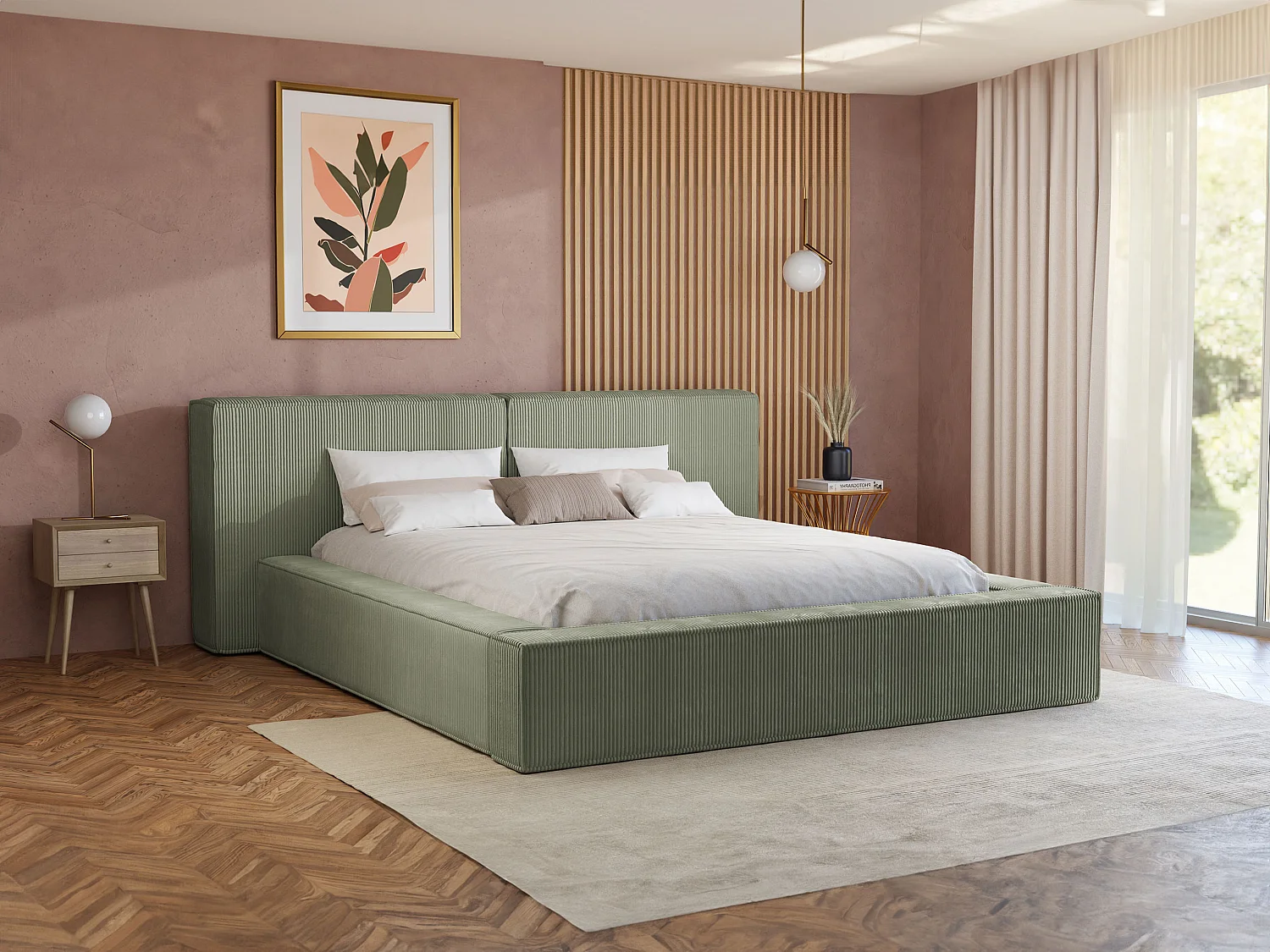 Lit coffre 180 x 200 cm - Velours côtelé - Vert - TIMANO de Pascal Morabito