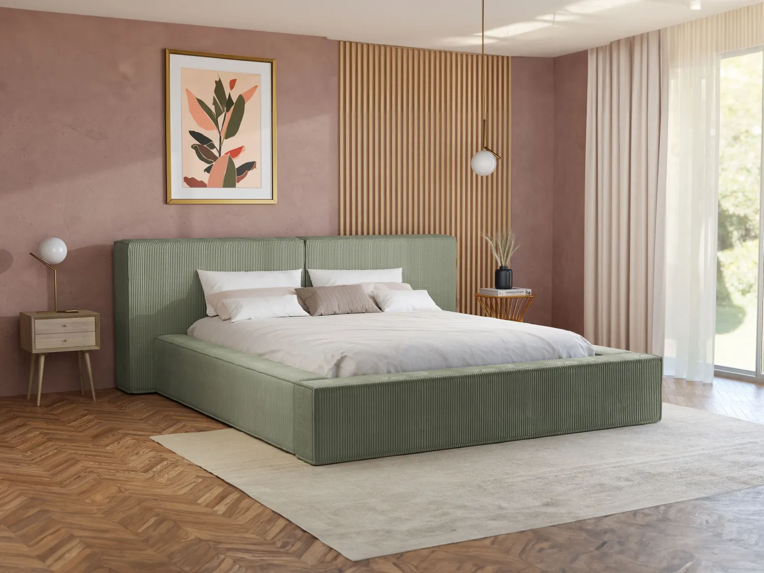 Lit coffre 180 x 200 cm - Velours côtelé - Vert - TIMANO de Pascal Morabito