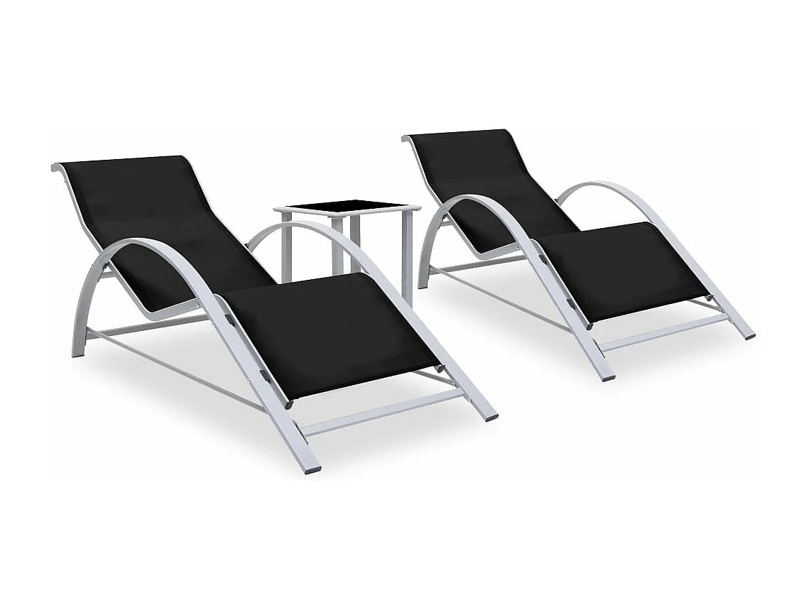 Set di 2 sdraio sedia a sdraio prendisole lettino da giardino terrazza arredamento da esterno con tavolo in alluminio nero 02_0012074